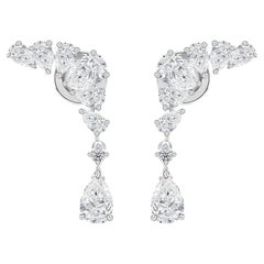 2.86 Carat Natural Pear Diamond Ear Climber Drop Earrings 18K White Gold Jewelry