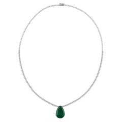 10.92 Ct Pear Zambian Emerald 3.39 Ct Natural Diamond Necklace 18K White Gold