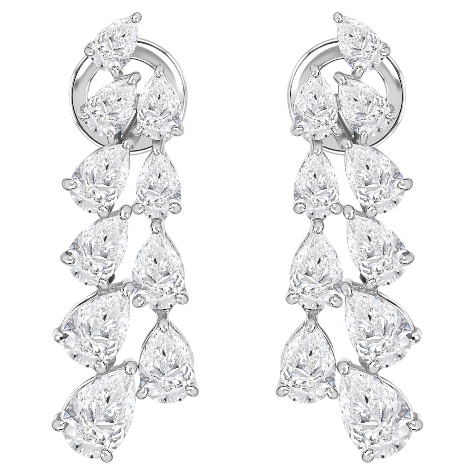 Pendientes colgantes con racimo de diamantes naturales en forma de pera de 3,74 quilates, en oro blanco de 18 quilates, con certificado HRD