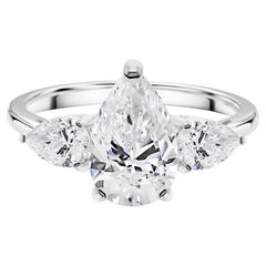 2.79 Carat Natural Pear Diamond Three Stone Engagement Ring 18K White Gold
