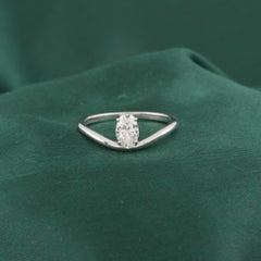 0.51 Carat Natural Oval Diamond Wishbone Handmade Solitaire Ring 18K White Gold