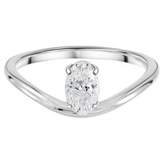 0.51 Carat Natural Oval Diamond Wishbone Handmade Solitaire Ring 18K White Gold