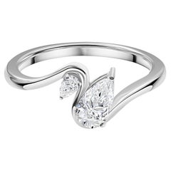 0.48 Ct Natural Pear Diamond Two Stone Unique Ring 18K White Gold HRD Certified