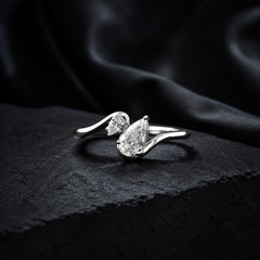 0.48 Ct Natural Pear Diamond Two Stone Unique Ring 18K White Gold HRD Certified