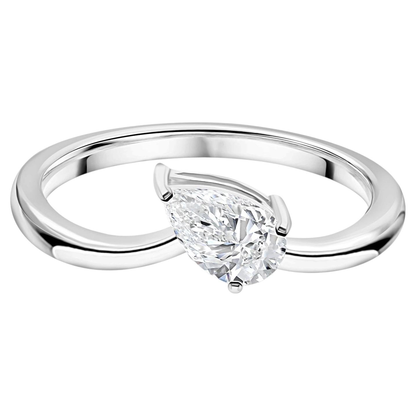 For Sale:  0.51 Carat Natural Pear Cut Diamond Solitaire Ring 18K White Gold HRD Certified