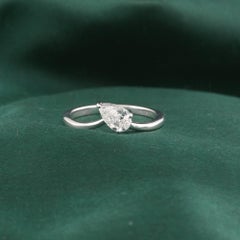 0.51 Carat Natural Pear Cut Diamond Solitaire Ring 18K White Gold HRD Certified