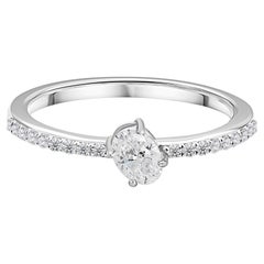 0.43 Carat Natural Oval Diamond Pave Shoulder Ring 18K White Gold HRD Certified