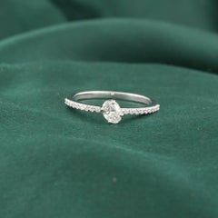 0.43 Carat Natural Oval Diamond Pave Shoulder Ring 18K White Gold HRD Certified