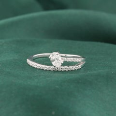 0.47 Carat Natural Oval Diamond Split Shank Pave Handmade Ring 18K White Gold