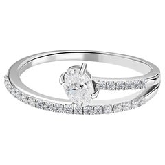0.47 Carat Natural Oval Diamond Split Shank Pave Handmade Ring 18K White Gold