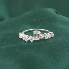 1.17 Carat Natural Emerald Cut Diamond Cluster Ring 18K White Gold HRD Certified