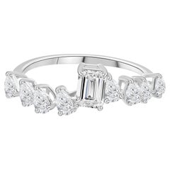 1.17 Carat Natural Emerald Cut Diamond Cluster Ring 18K White Gold HRD Certified