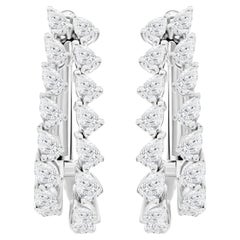 1.05 Ct Natural Pear Diamond Double Row Handmade Hoop Earrings 18K White Gold