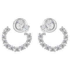 1.38 Carat Natural Pear and Round Diamond Open Circle Earrings 18K White Gold