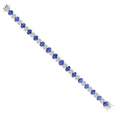 20.35 Carat Oval Blue Sapphire Natural Diamond Tennis Bracelet 18K White Gold