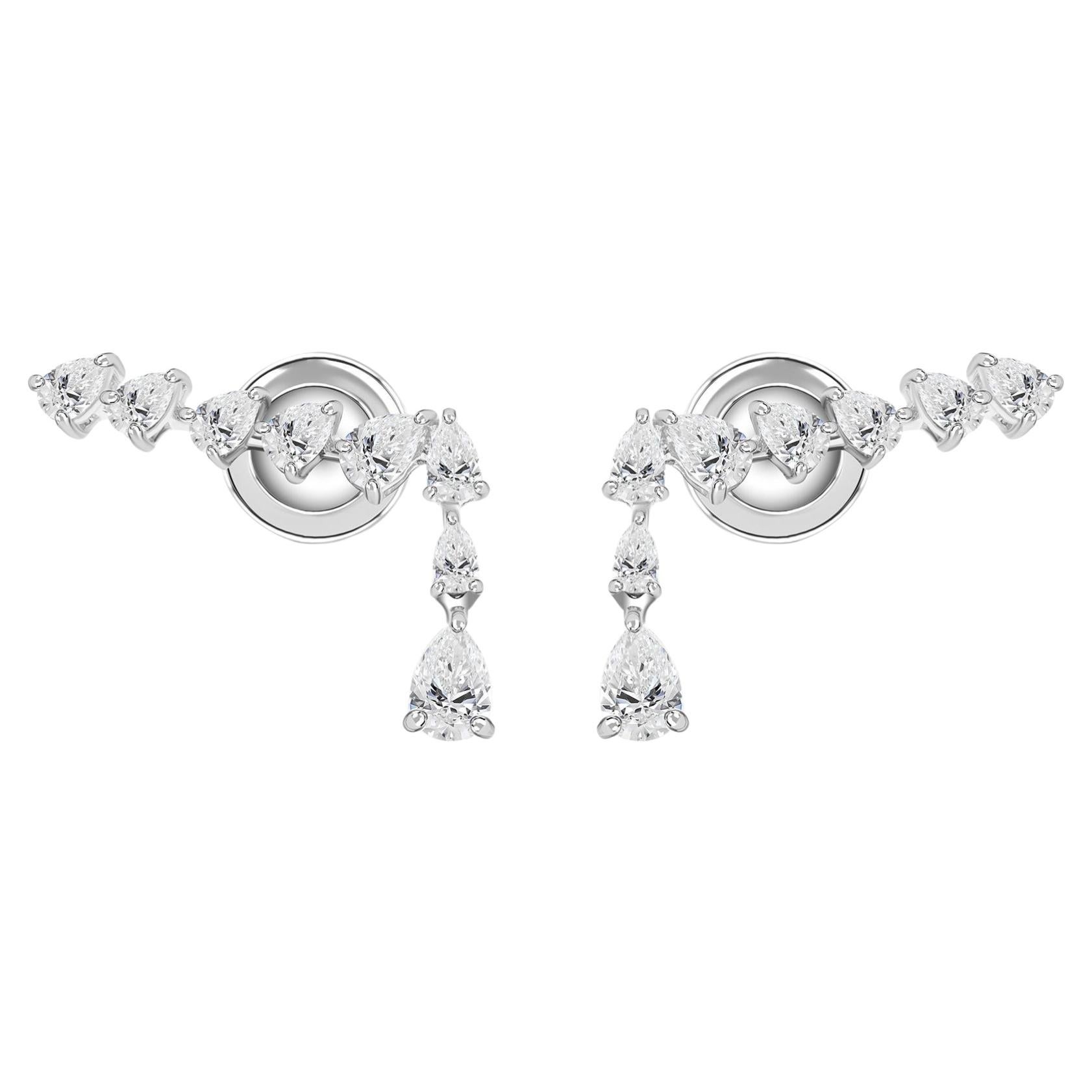 0.93 Carat Natural Pear Diamond Ear Climber Drop Earrings in 18K White Gold in vendita