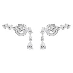 0.93 Carat Natural Pear Diamond Ear Climber Drop Earrings in 18K White Gold
