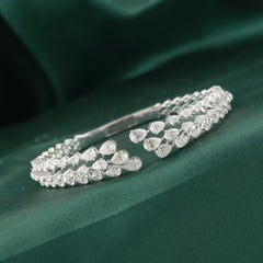 5.32 Carat Natural Pear & Marquise Diamond Pave Bangle Bracelet 18K White Gold