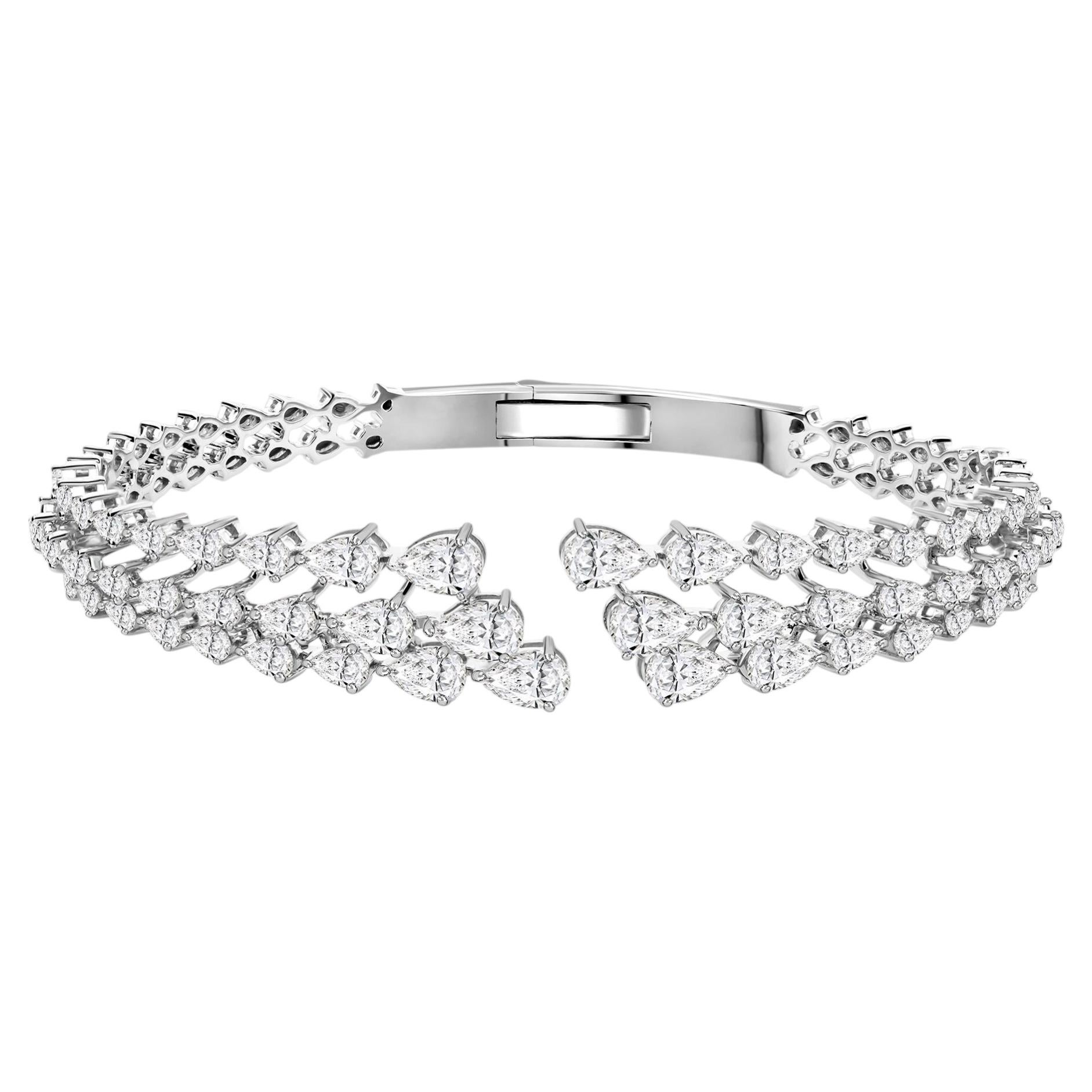 5.32 Carat Natural Pear & Marquise Diamond Pave Bangle Bracelet 18K White Gold