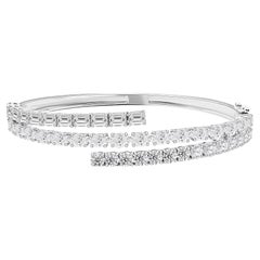 9.20 Carat Natural Emerald Cut Round Diamond Wrap Bangle Bracelet 18K White Gold