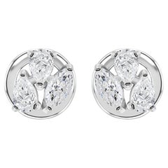 Orecchini a bottone con grappolo di diamanti naturali a forma di pera e marquise da 0,50 carati, in oro bianco 18 carati