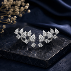 2.56 Carat Natural Pear & Round Diamond Ear Climber Stud Earrings 18K White Gold