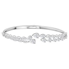 4.44 Carat Natural Marquise & Pear Diamond Open Bangle Bracelet 18K White Gold