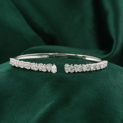3.48 Carat Natural Marquise & Pear Diamond Cuff Bangle Bracelet 18K White Gold