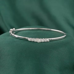 0.64 Carat Natural Marquise Diamond Cluster Slim Bangle Bracelet 18K White Gold