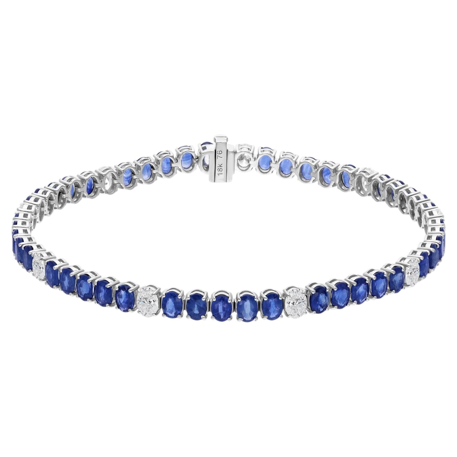 Bracciale tennis in oro bianco 18 carati con zaffiro blu ovale da 23,83 carati e diamanti da 2 carati