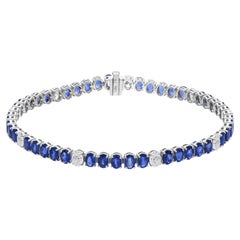 23.83 Ct Oval Blue Sapphire 2 Ct Diamond Natural Tennis Bracelet 18K White Gold