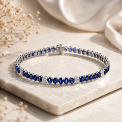 23.83 Ct Oval Blue Sapphire 2 Ct Diamond Natural Tennis Bracelet 18K White Gold
