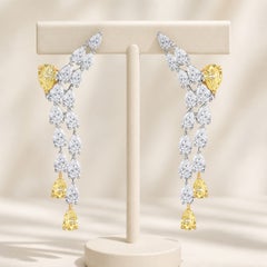 10.26 ct Natural Pear Diamond Cascade Drop Earrings, 18K Two-Tone Gold