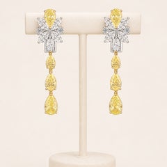 6.73 ct Natural Marquise Diamond Star Cluster Drop Earrings, 18K Two-Tone Gold