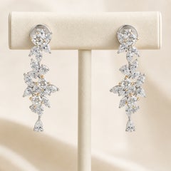10.53 ct Natural Marquise Diamond Blossom Linear Earrings, 18K Two-Tone Gold