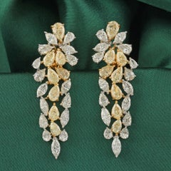 13.1 ct Natural Marquise Diamond Cluster Climber Earrings, 18K Two-Tone Gold