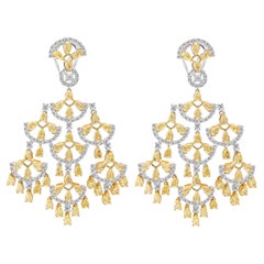12.05 ct Yellow & White Diamond Chandelier Earrings in 18K Two-Tone Gold