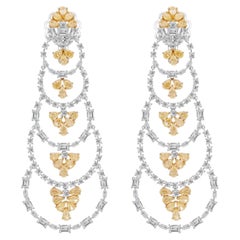 13.57 ct Natural Round Diamond Halo-Hoop Chandelier Earrings, 18K Two-Tone Gold