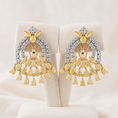 6.02 ct Natural Round Diamond Arched Fan Drop Earrings, 18K Two-Tone Gold