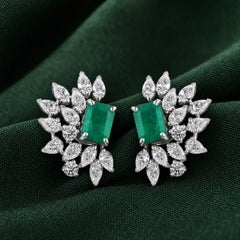 1.6 ct Natural Emerald and Diamond Asymmetric Wing Earrings, 18K White Gold