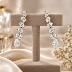 1.33 Carat Natural Diamond Pear and Oval Drop Earrings in 18K White Gold