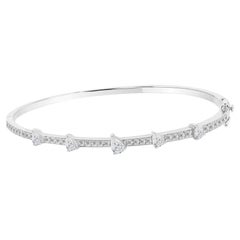 1.28 Carat Natural Pear and Round Diamond Bangle in 18K White Gold
