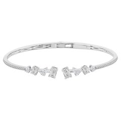 Emerald-Cut and Pear Diamond Open Cuff Bangle, 1.49 Carats, in 18K White Gold