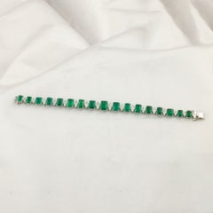 Emerald & Marquise Diamond Tennis Bracelet, 24.78 Carats Emerald, 18K White Gold