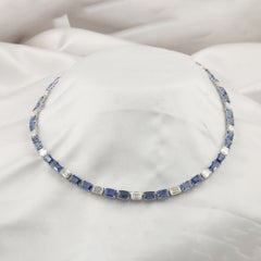 32.64 Carat Blue Sapphire and 12.10 Carat Diamond Tennis Necklace in 18K Gold
