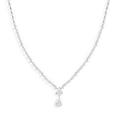 Pear and Baguette Diamond V-Necklace with Drop, 4.26 Carats in 18K White Gold