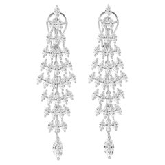 Natural Marquise Diamond Leaf Chandelier Earrings, 6.98 Carats in 18K White Gold