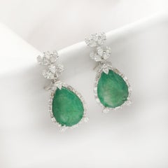 19.11 Ct Emerald & 2.76 Ct Diamond Drop Earrings in 18K White Gold