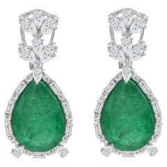 19.11 Ct Emerald & 2.76 Ct Diamond Drop Earrings in 18K White Gold