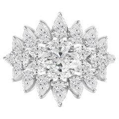 2.07 Carat Natural Marquise and Pear Diamond Ring in 18K White Gold
